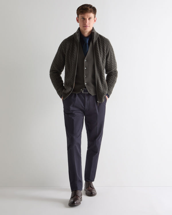 N.Peal Men's Chelsea Cashmere Waistcoat Arabica Khaki Green