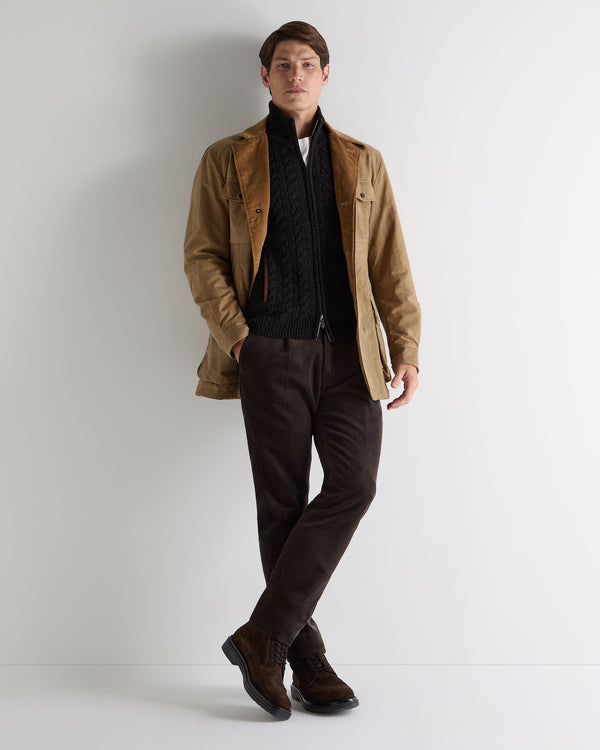 N.Peal Men's Richmond Cable Cashmere Cardigan Charcoal Grey Melange