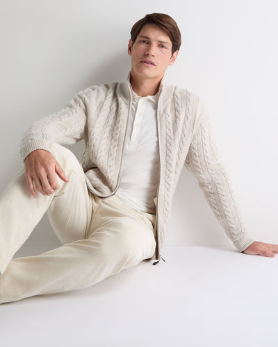 N.Peal Men's Richmond Cable Cashmere Cardigan Ash Grey Marl
