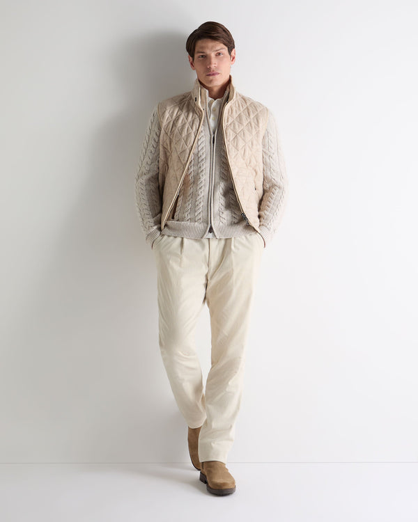 N.Peal Men's Richmond Cable Cashmere Cardigan Ash Grey Marl