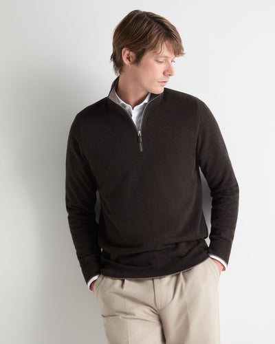N.Peal Men's Carnaby Half Zip Cashmere Jumper Chocolate Brown