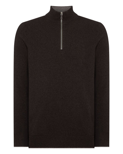 N.Peal Men's Carnaby Half Zip Cashmere Jumper Chocolate Brown