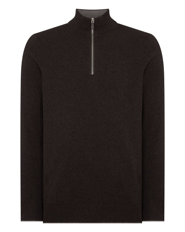 N.Peal Men's Carnaby Half Zip Cashmere Jumper Chocolate Brown