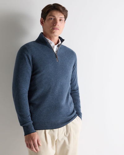 N.Peal Men's Carnaby Half Zip Cashmere Jumper Light Denim Blue