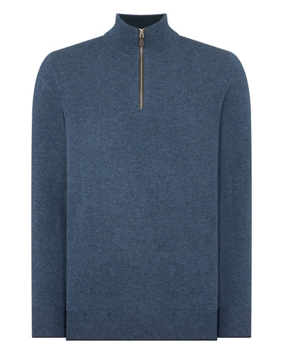 N.Peal Men's Carnaby Half Zip Cashmere Jumper Light Denim Blue