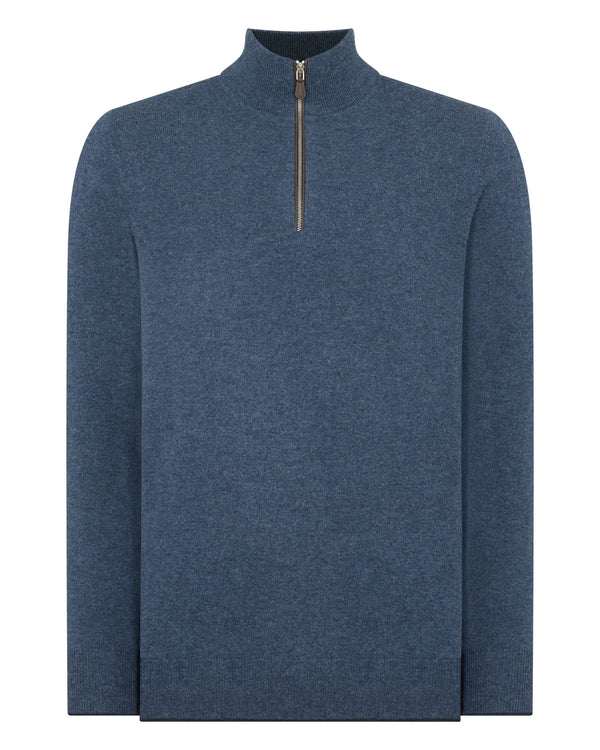 N.Peal Men's Carnaby Half Zip Cashmere Jumper Light Denim Blue