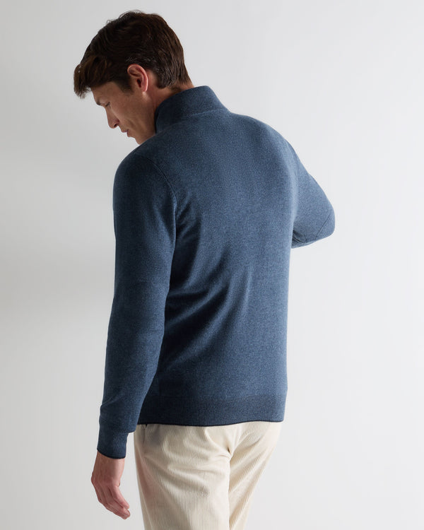 N.Peal Men's Carnaby Half Zip Cashmere Jumper Light Denim Blue