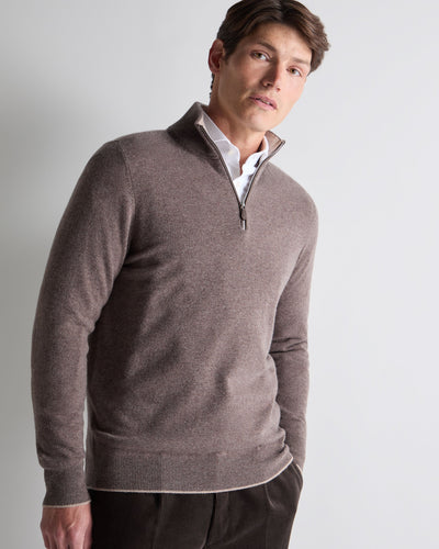 N.Peal Men's Carnaby Half Zip Cashmere Jumper Otter Brown