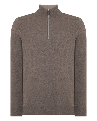 N.Peal Men's Carnaby Half Zip Cashmere Jumper Otter Brown