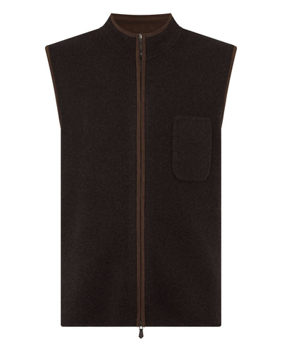 N.Peal Men's Shaftesbury Suede Trim Cashmere Gilet Chocolate Brown