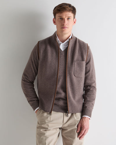 N.Peal Men's Shaftesbury Suede Trim Cashmere Gilet Otter Brown