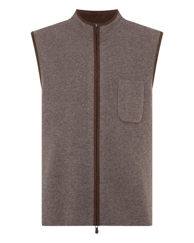 N.Peal Men's Shaftesbury Suede Trim Cashmere Gilet Otter Brown