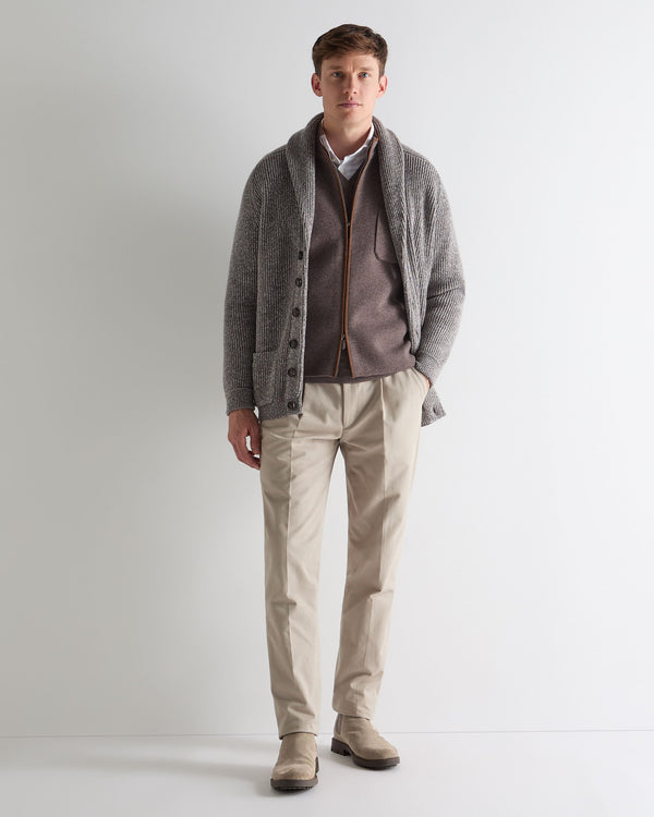 N.Peal Men's Shaftesbury Suede Trim Cashmere Gilet Otter Brown