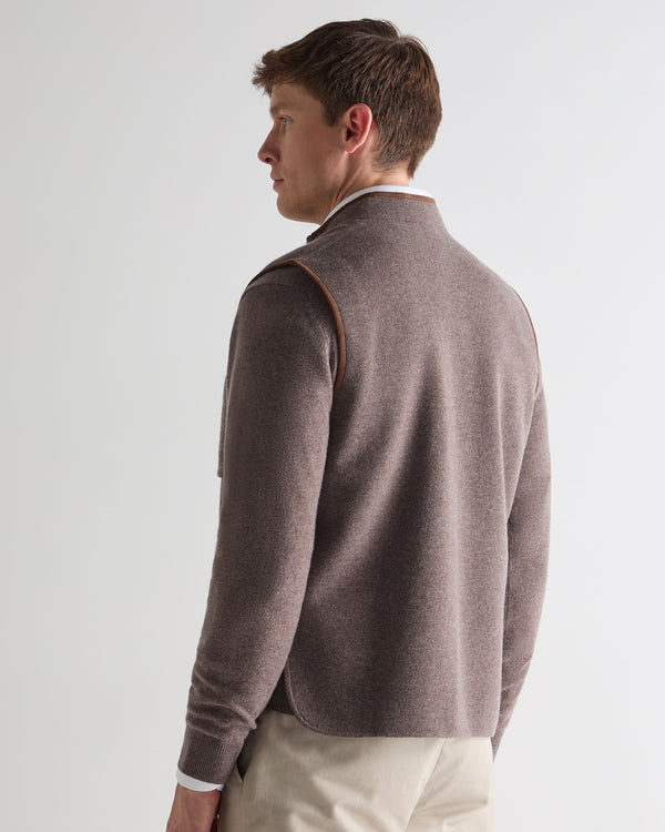 N.Peal Men's Shaftesbury Suede Trim Cashmere Gilet Otter Brown