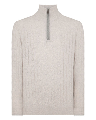 N.Peal Men's Albemarle Cable Half Zip Cashmere Jumper Nougat Brown Marl