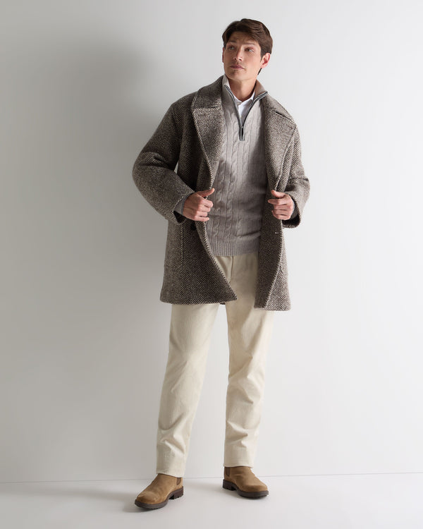 N.Peal Men's Albemarle Cable Half Zip Cashmere Jumper Nougat Brown Marl