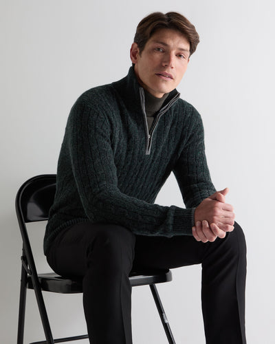 N.Peal Men's Albemarle Cable Half Zip Cashmere Jumper Green Melange