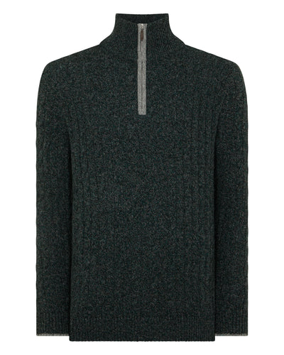 N.Peal Men's Albemarle Cable Half Zip Cashmere Jumper Green Melange