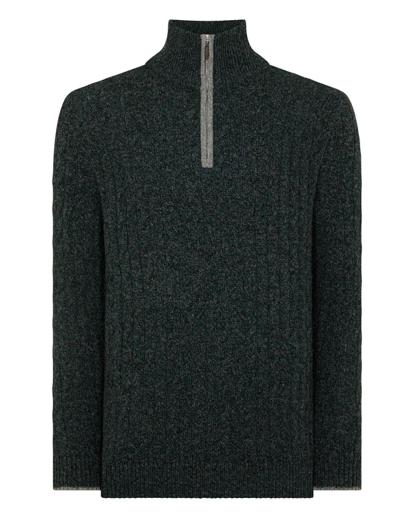 N.Peal Men's Albemarle Cable Half Zip Cashmere Jumper Green Melange