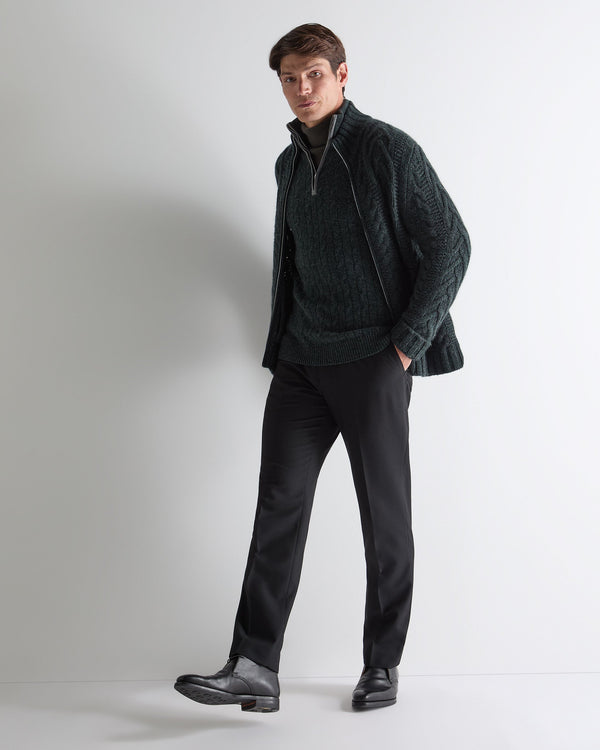N.Peal Men's Albemarle Cable Half Zip Cashmere Jumper Green Melange