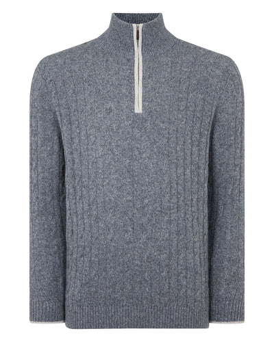 N.Peal Men's Albemarle Cable Half Zip Cashmere Jumper Grey Melange