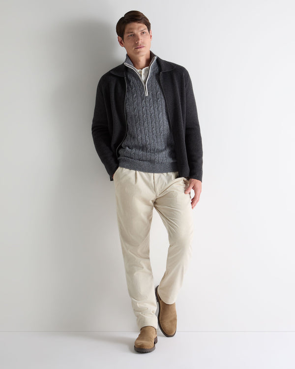 N.Peal Men's Albemarle Cable Half Zip Cashmere Jumper Grey Melange