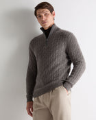 Men's Albemarle Cable Half Zip Cashmere Sweater Wood Smoke Brown