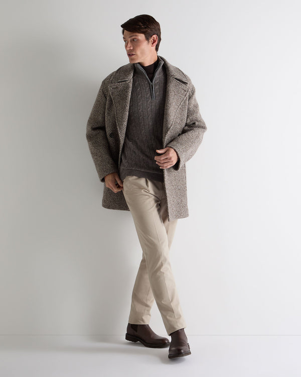 N.Peal Men's Albemarle Cable Half Zip Cashmere Jumper Wood Smoke Brown