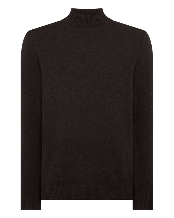 N.Peal Men's Mayfair Turtle Neck Cashmere Jumper Chocolate Brown