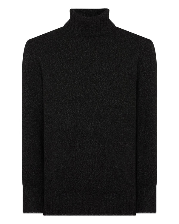 N.Peal Men's Brompton Roll Neck Cashmere Jumper Charcoal Grey Melange
