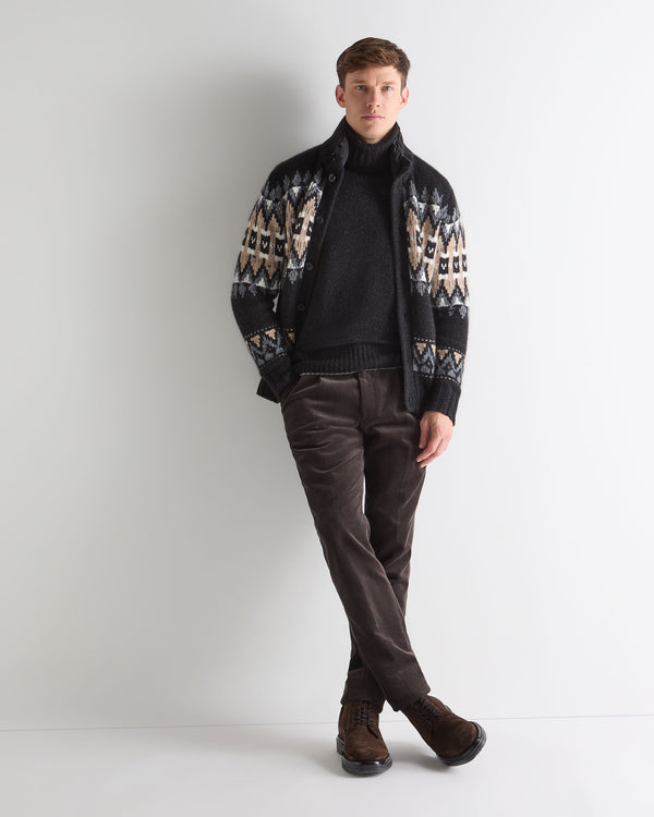 N.Peal Men's Brompton Roll Neck Cashmere Jumper Charcoal Grey Melange