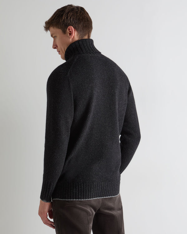 N.Peal Men's Brompton Roll Neck Cashmere Jumper Charcoal Grey Melange