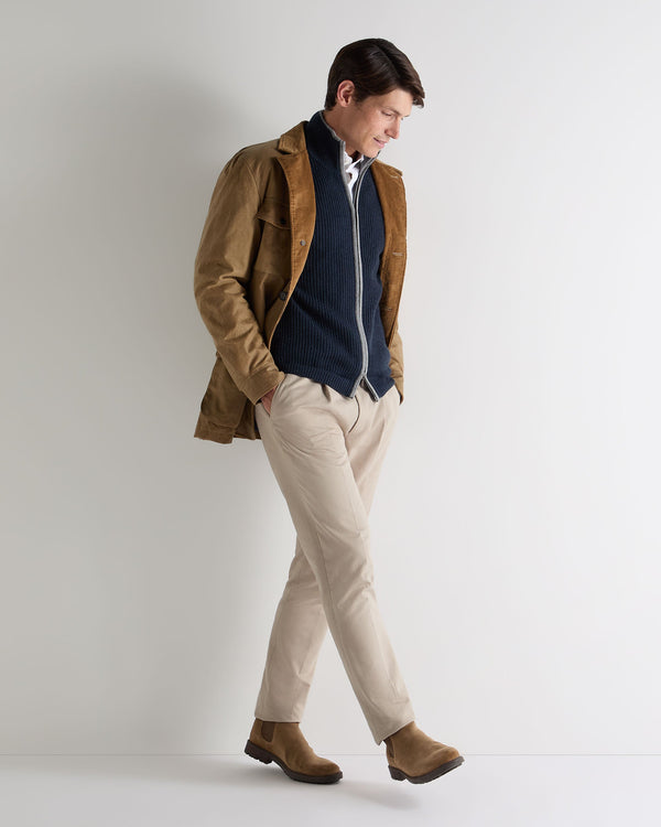 N.Peal Men's Lambeth Rib Full Zip Cashmere Cardigan Indigo Blue