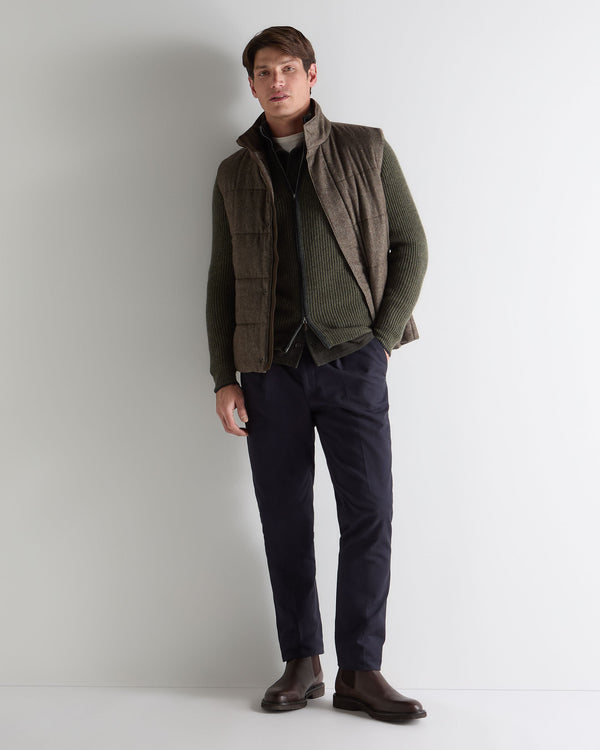 N.Peal Men's Lambeth Rib Full Zip Cashmere Cardigan Moss Green