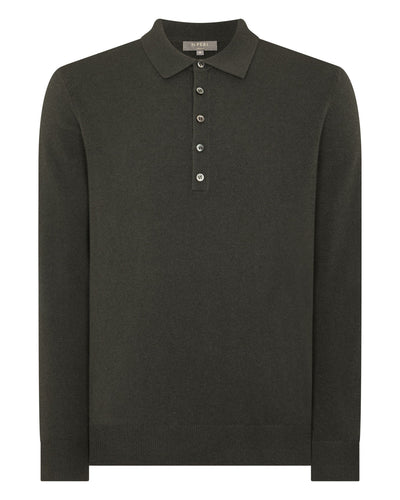N.Peal Men's Greenwich Cashmere Polo Shirt Arabica Khaki Green