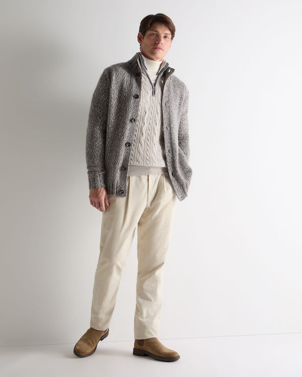 N.Peal Men's Fur Trim Half Zip Cashmere Jumper Nougat Brown Marl