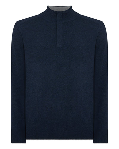 N.Peal Men's Half Button Cashmere Jumper Indigo Blue