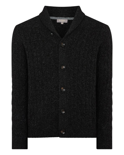 N.Peal Men's Garrick Shawl Cable Cashmere Cardigan Charcoal Grey Melange