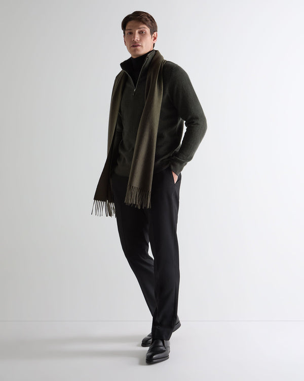 N.Peal Men's Fur Trim Half Zip Cashmere Jumper Arabica Khaki Green
