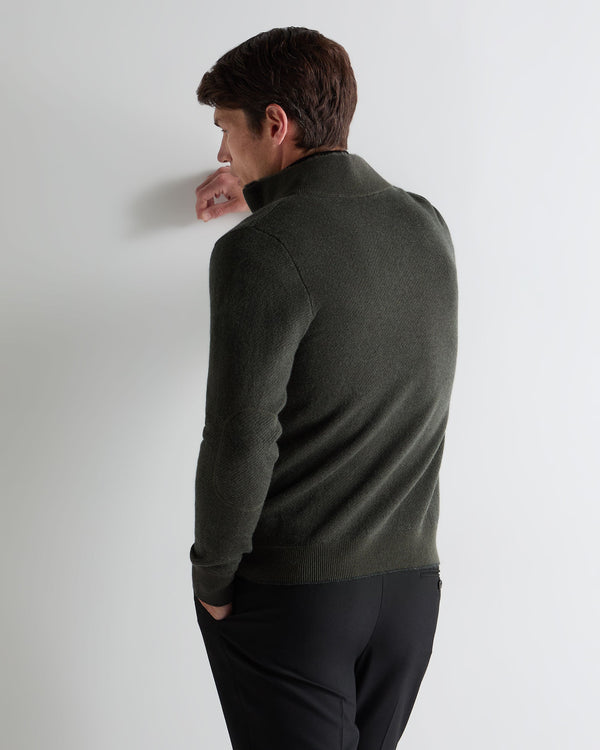 N.Peal Men's Fur Trim Half Zip Cashmere Jumper Arabica Khaki Green