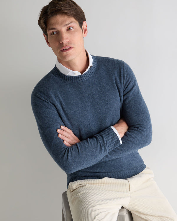 N.Peal Men's Shoreditch Round Neck Cashmere Jumper Light Denim Blue