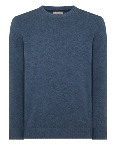 N.Peal Men's Shoreditch Round Neck Cashmere Jumper Light Denim Blue