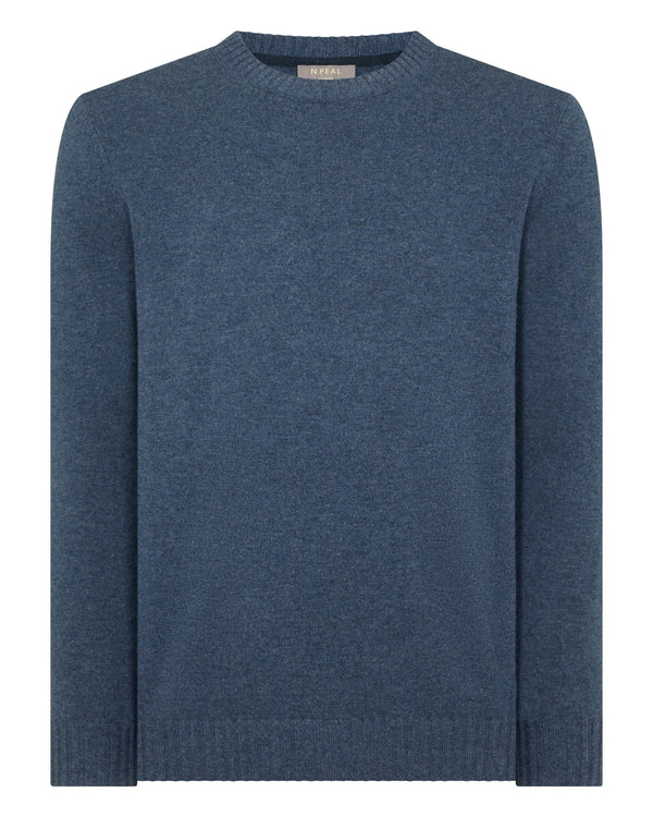 N.Peal Men's Shoreditch Round Neck Cashmere Jumper Light Denim Blue