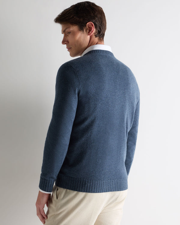 N.Peal Men's Shoreditch Round Neck Cashmere Jumper Light Denim Blue