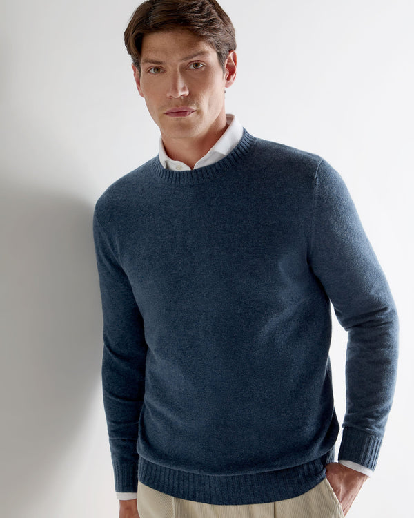 N.Peal Men's Shoreditch Round Neck Cashmere Jumper Light Denim Blue