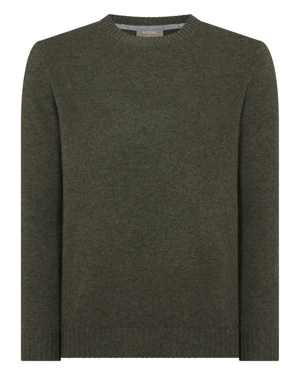 N.Peal Men's Shoreditch Round Neck Cashmere Jumper Moss Green