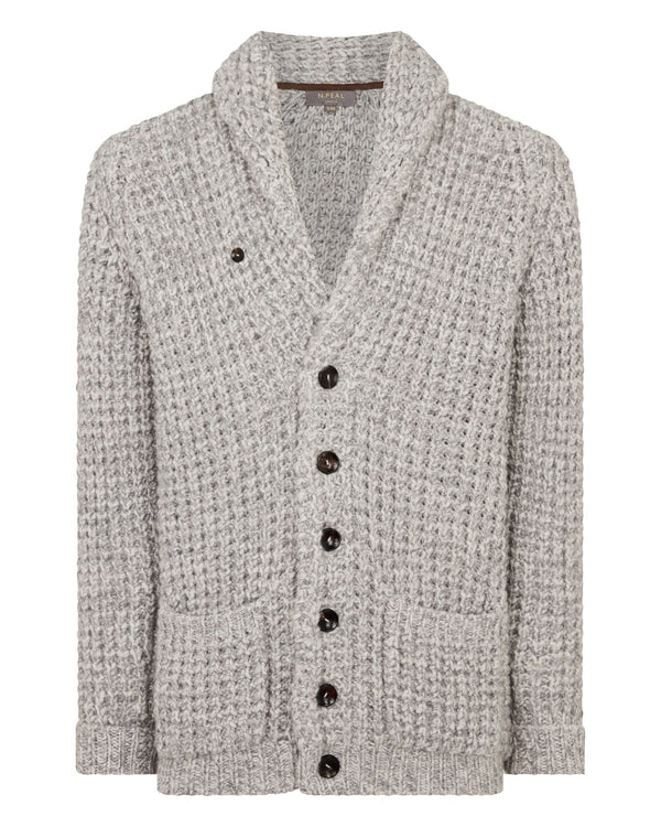 N.Peal Men's Textured Kensington Cashmere Cardigan Flannel Grey Marl