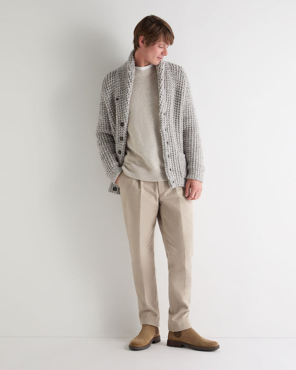 N.Peal Men's Textured Kensington Cashmere Cardigan Flannel Grey Marl