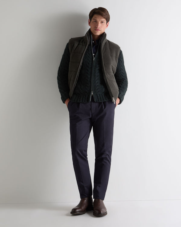 N.Peal Men's Cable Full Zip Cashmere Jumper Green Melange