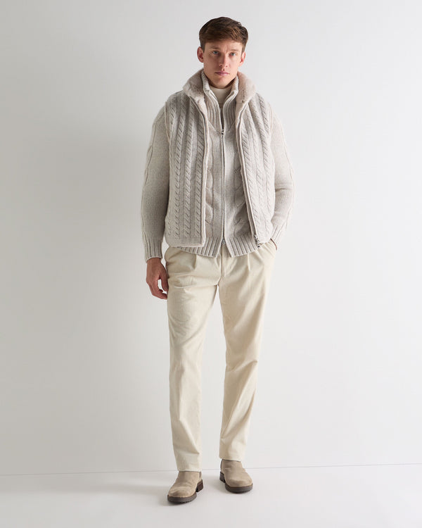 N.Peal Men's Chunky Cable Full Zip Cashmere Jumper Ash Grey Marl